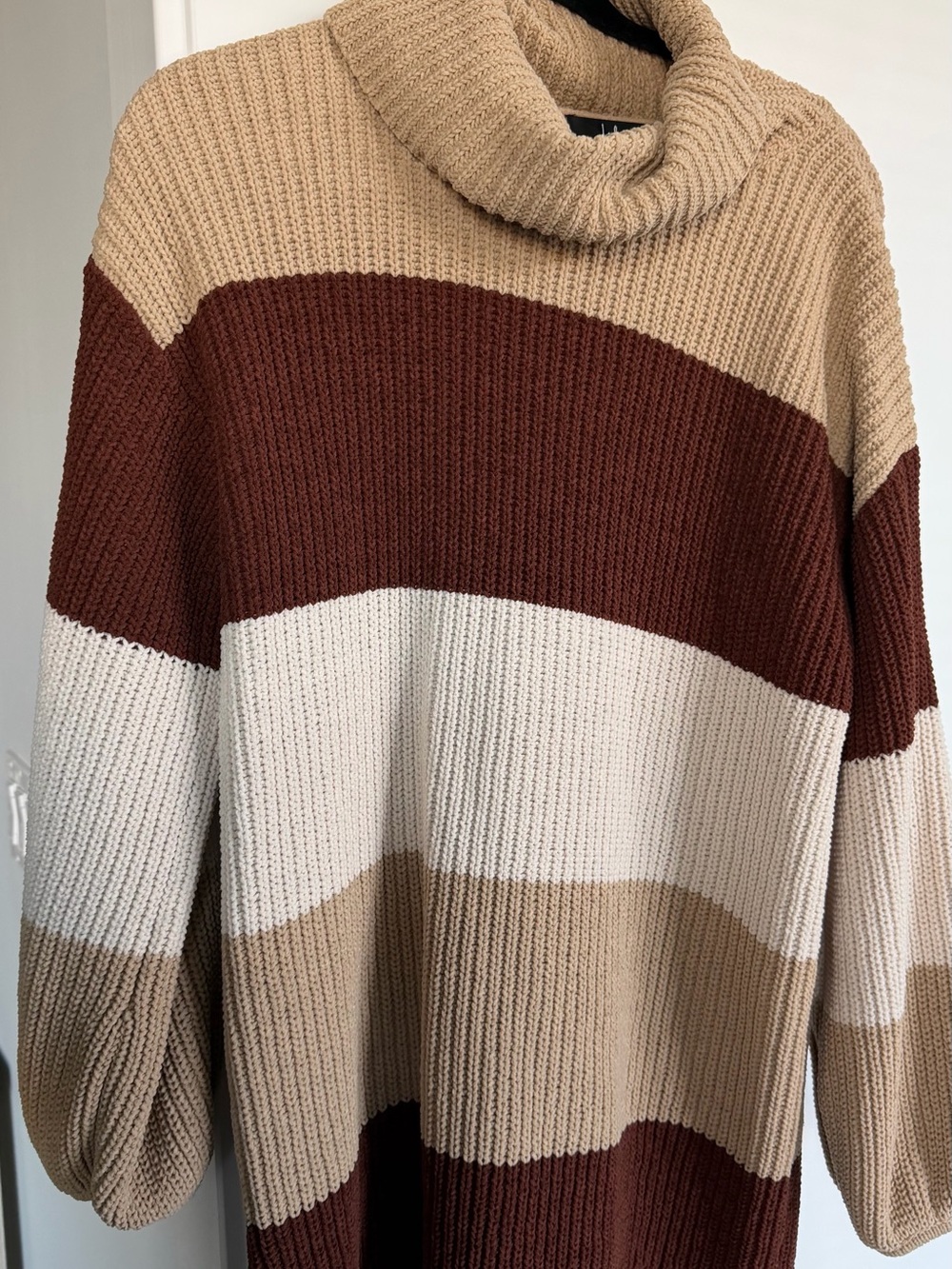Lulu's Ribbed Colorblock Turtleneck Sweater - Brown, Cream, Tan